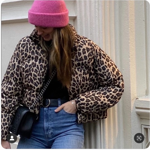 ZARA LEOPARD CROP PUFFER JACKET CROP PUFFER MOTO COAT ANIMAL PRINT FULL ZIP S - Picture 6 of 16